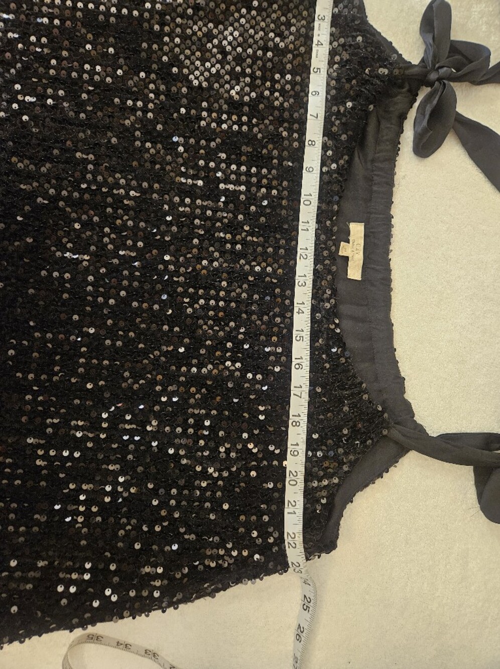 Chelsea & Violet Black Sequin Shift Trapeze Mini Dress Tie Straps Size Medium - Picture 7 of 8